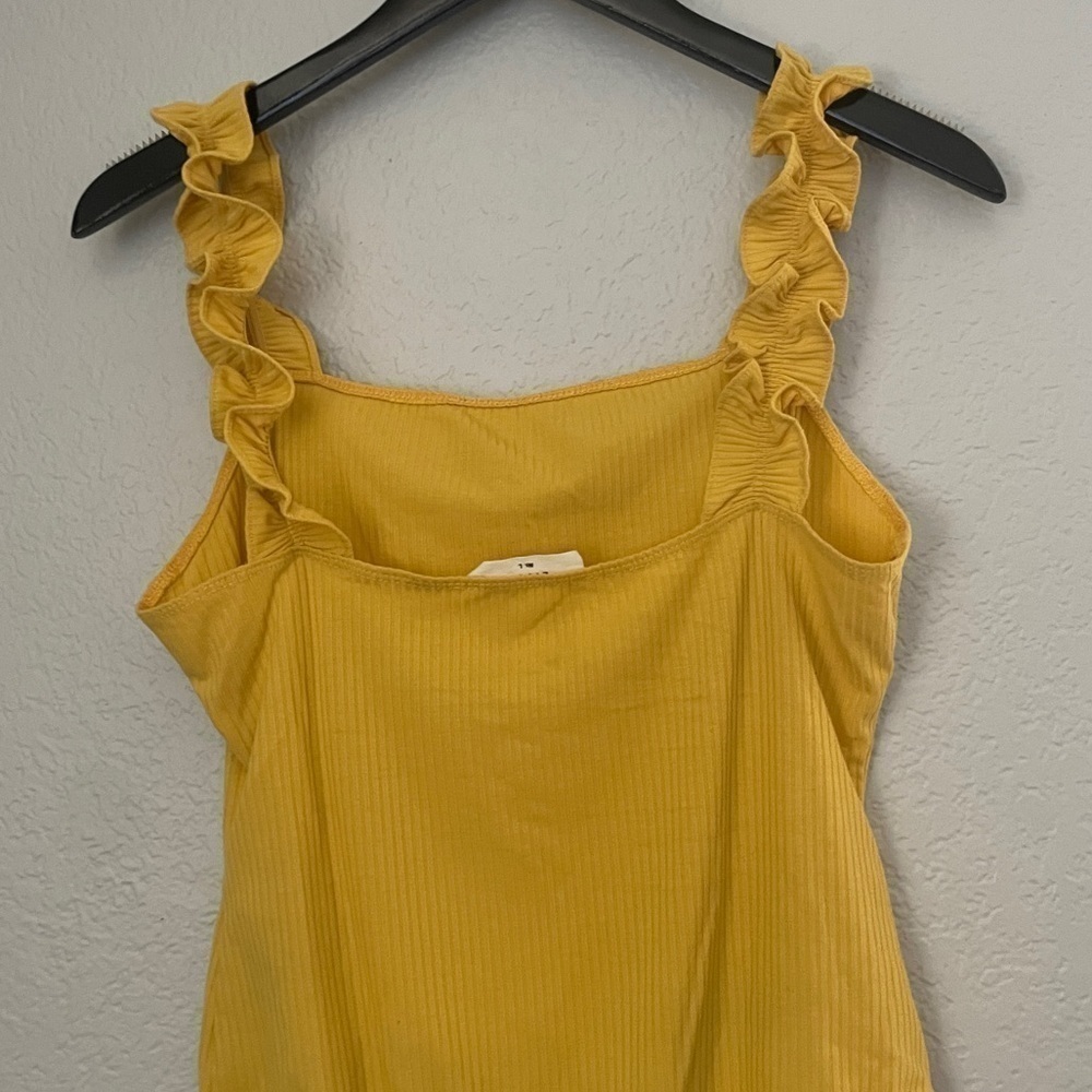 ELODIE Yellow Ribbed Tank Ruffle Straps Bodysuit Large - Picture 8 of 10